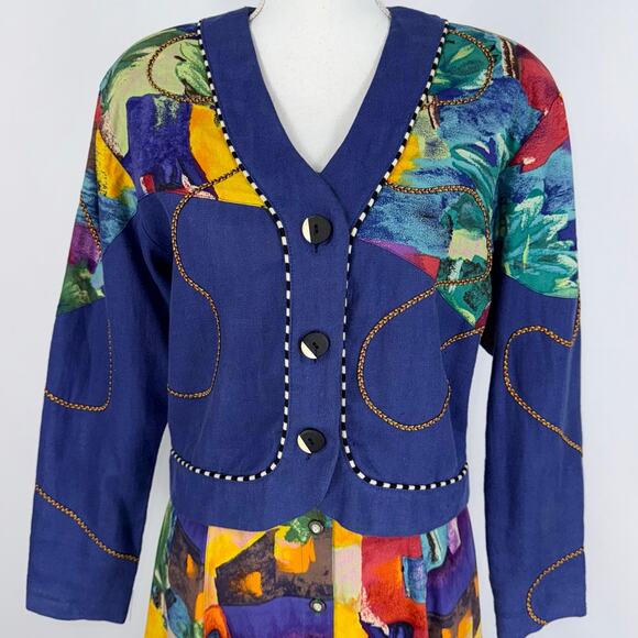 Canvasbacks Women's Vintage Artsy 80s Mixed Media Dress Jacket Set Small XS - Picture 4 of 16